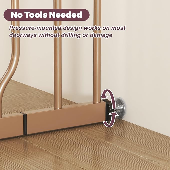 29"-40" Baby Gate for Stairs, Auto Close Stroller Friendly Dog Gate Indoor for Doorways, Pressure Mounted Baby Gate, Easy Walk Through Gate for Children & Pets, Brown-PawvioPets