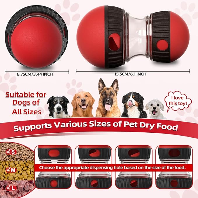 Dog Puzzle Toys, Rolling Treat Dispensing Ball, Brain Stimulation & Slow Feeder, Dog Enrichment Toys to Keep Them Busy (2PCS: Red+Green)-PawvioPets