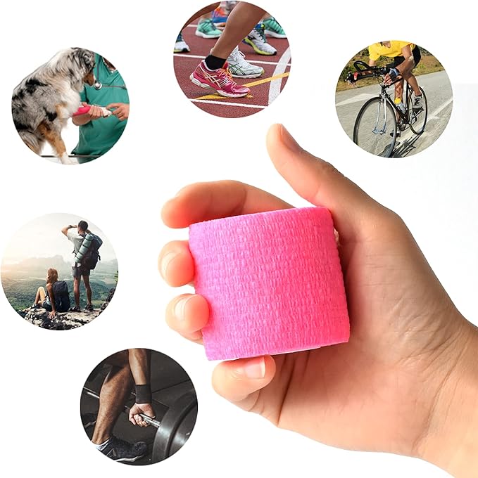 9 Pack 2" x 5 Yards Self Adhesive Bandage Wrap Self Stick Wrap for Ankle, Wrist, Finger, Sports, Breathable Cohesive Vet Tape for Pets (Pink)-PawvioPets