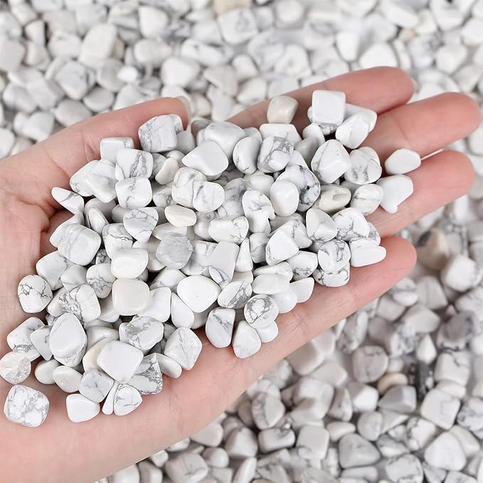 1lb Howlite Aquarium Gravel Rocks Natural Tumbled Healing Crystal Chips Bulk Gemstones Crushed Stones for Fountain Vase Filler Planters Decorative Fish Tank Potted Reiki Energy Balancing-PawvioPets