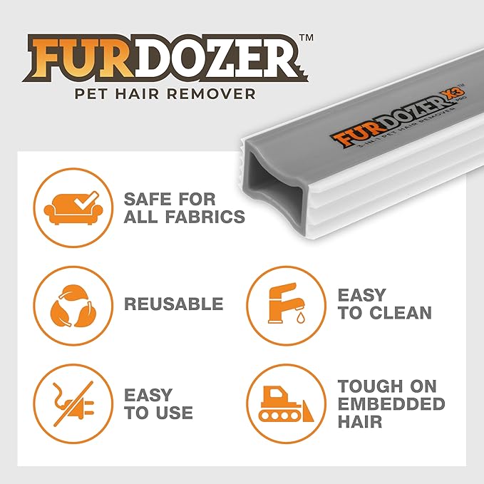 FurDozer X3 PRO Pet Hair Remover & Auto Detailing Tool - Cat & Dog Hair Remover for Carpet, Car Interior, Couch, Bedding, & Furniture - Reusable Pet Hair Removal Tool for Fur & Lint, 5" (Grey, 2-Pack)-PawvioPets