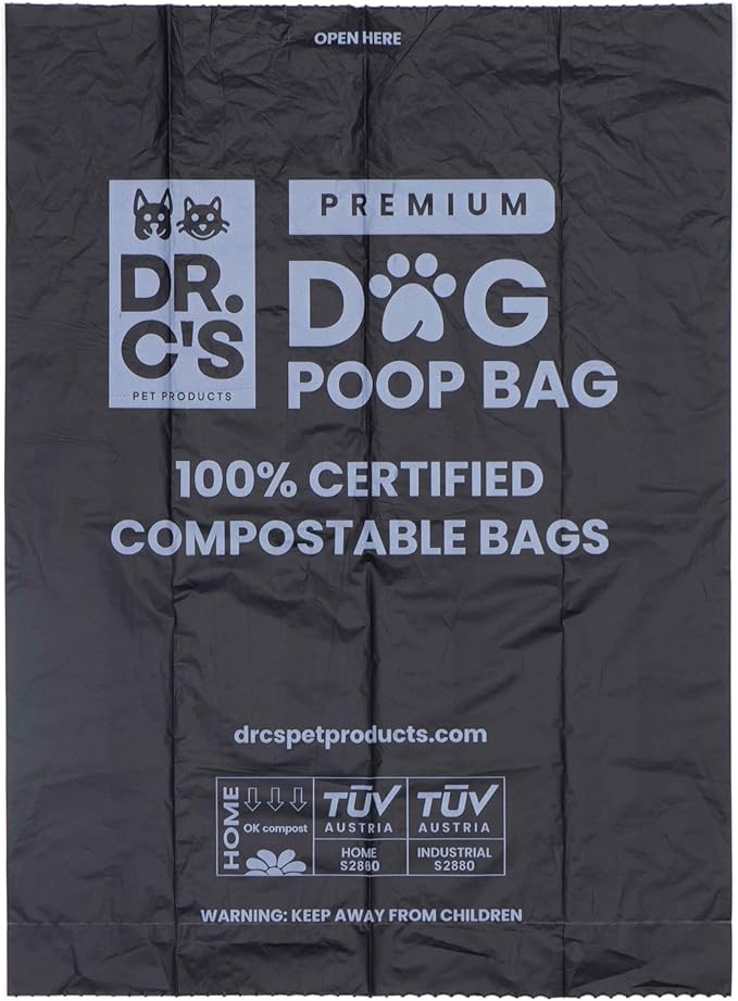 100% Certified Compostable Dog Poop Bags - Dr. C's Premium Dog Poop Bags - 270 Bags / 18 Rolls, Extra thick, Leak Proof, Unscented, Plant Based and Earth Friendly-PawvioPets