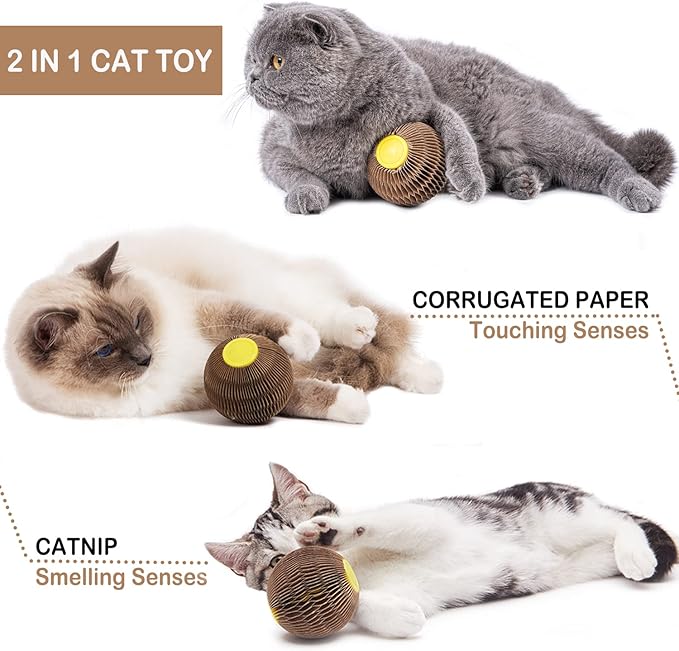 AREIIA Catnip Ball Toy for Cats Catnip Refillable Scratcher Ball Kitty's Faithful Playmate Reduce Obesity and Loneliness CSB01BR-PawvioPets