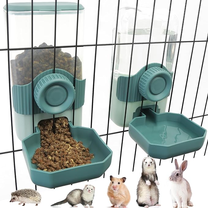 Automatic Gravity Pet Feeder Water Dispenser with Adjustable Hanging Hook - Large Capacity for Small/Medium Animals (Guinea Pigs, Cats, Rabbits, Hedgehogs, Ferrets) (Blue)-PawvioPets