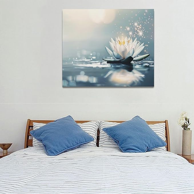 Bathroom Lotus Wall Art Floral Pictures Zen Meditation Wall Decor Yoga Spa Spiritual Canvas Print Painting Artwork for Bathroom Restroom Living Room Bedroom 20"x24"-PawvioPets