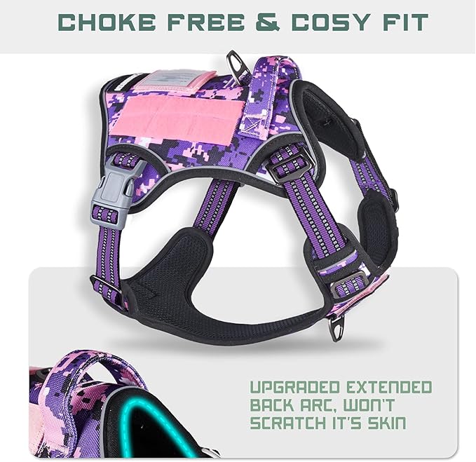 BUMBIN Tactical Dog Harness for Large Dogs No Pull, Famous TIK Tok No Pull Dog Harness, Fit Smart Reflective Pet Walking Harness for Training, Adjustable Dog Vest Harness with Handle Purple Camo XL-PawvioPets