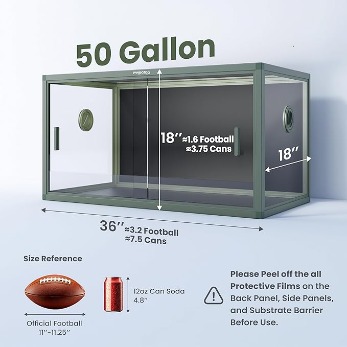 50 Gallon Bearded Dragon Tank, Reptile Enclosure for Easy Maintenance, Front Opening Reptile Tank with Top Screen Ventilation & Glass Sliding Door 36''x18''x18''-PawvioPets