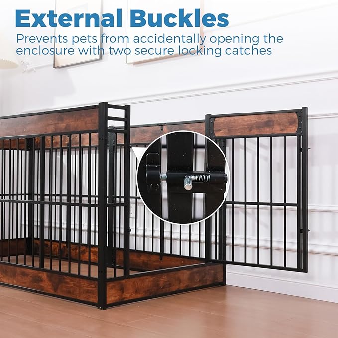 Dog Playpen, 35.4" Height Dog Pen Indoor, Heavy Duty, Safe and Sturdy, Furniture Style Puppy Pen (12 Panels (35.4" High), Rustic Brown)-PawvioPets