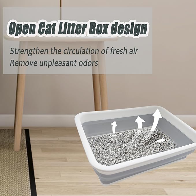 Collapsible Small Cat Litter Box, 14.6 x 10.6 x 4.8 inch Open Waterproof Low Entry Kitten Potty Pan Semi-Enclosed Pet Toilet for Sick Frail Kitty Grey-PawvioPets
