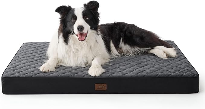 Bedsure Orthopedic Dog Bed for Large Dogs - Thick Flat Memory Foam Pet Mattress with Removable Washable Cover and Egg Crate Foam, Suitable for Pet Up to 65 lbs, 36x27x3.5 Inches, Black-PawvioPets