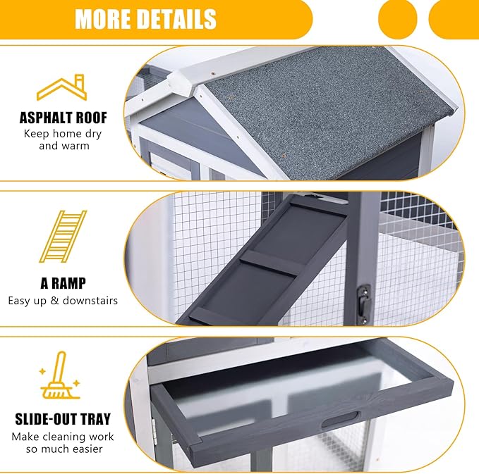 GEGURI Large Rabbit Hutch Indoor Outdoor Chicken Coop Wooden Bunny Cage with Waterproof Roof-PawvioPets