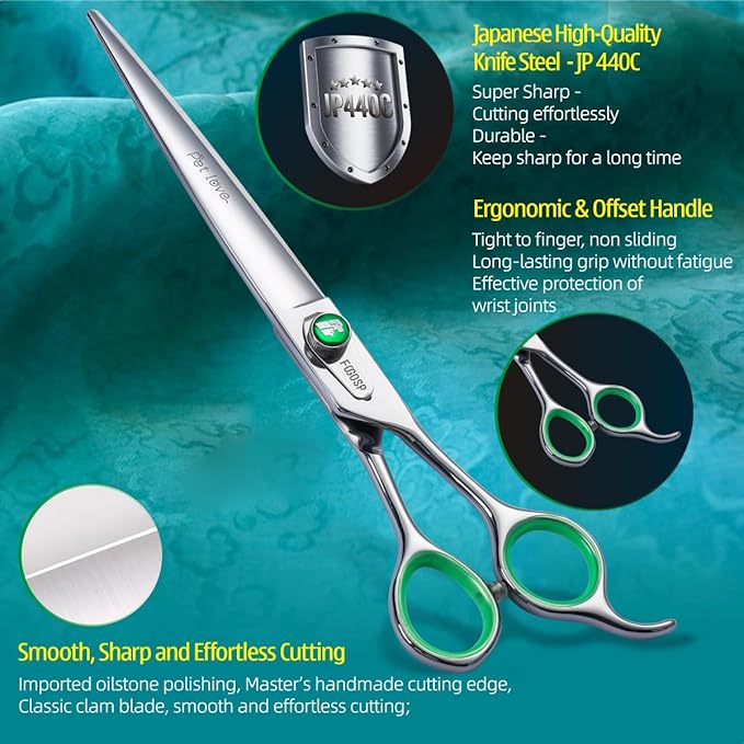 7'' Straight Dog Grooming Scissors Professional Grooming Shears for Dogs Cat Pet Japan 440C Stainless Steel Dog Cutting Scissors for Grooming Right Handed-PawvioPets