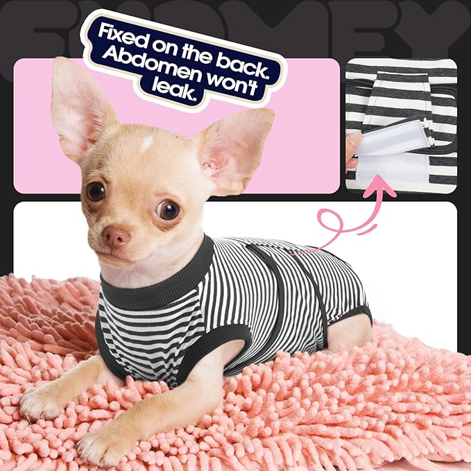 FUAMEY Dog Recovery Suit Male,Dogs Surgery Neuter Suits Puppy Spay Shirts for Female Protect Dog's Skin Anti Licking Abdominal Wounds Doggie Onesie Pet Bodysuit Alternative to Cone Gray Stripes XXL-PawvioPets