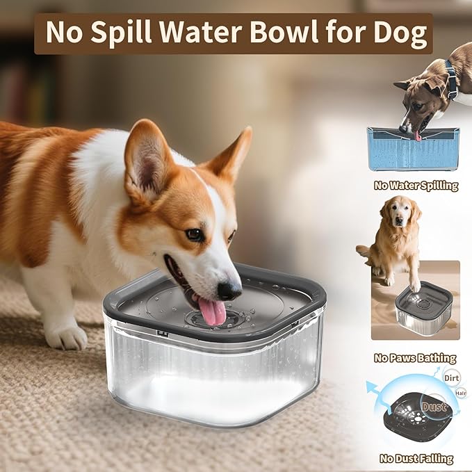 3L Dog Water Bowl No Spill 101oz Large Capacity Spill Proof Slow Drinking Water Feeder No Splash Pet Water Bowl Vehicle Carried Travel Dog Bowl for Sloppy Messy Drinkers Cats(Dark Gray)-PawvioPets