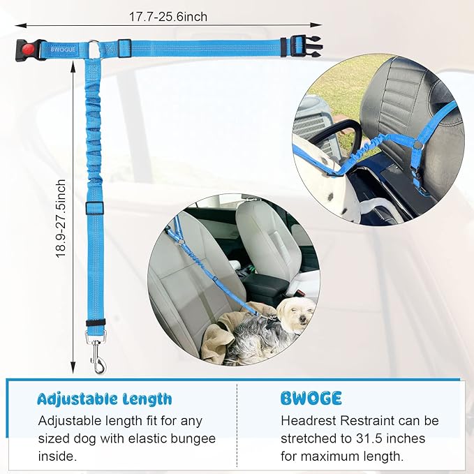 BWOGUE Pet Dog Cat Seat Belts, Car Headrest Restraint Adjustable Safety Leads Vehicle Seatbelt Harness (1 Pack)-PawvioPets