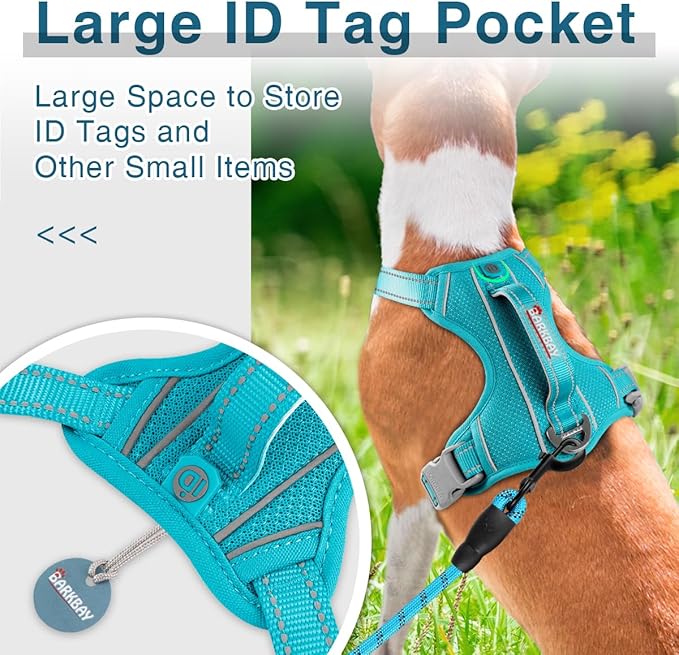 BARKBAY Dog Harness No Pull with ID Tag Pocket - Heavy Duty, Reflective, Easy Control for Large Dogs(Ocean Blue,S)-PawvioPets