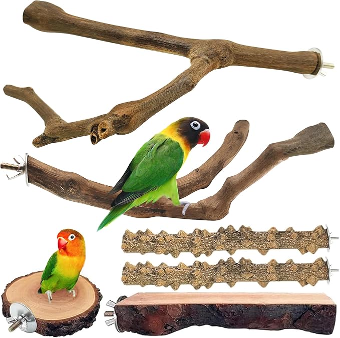 6Pcs Natural Wooden Bird Perch Grape Stick Claw Grinding Fork Bird Perching Branch Claw Grinding Stick Parrot Standing Platform Parrot Cage Chewing Accessories for Parrots Lovebirds Parakeets-PawvioPets