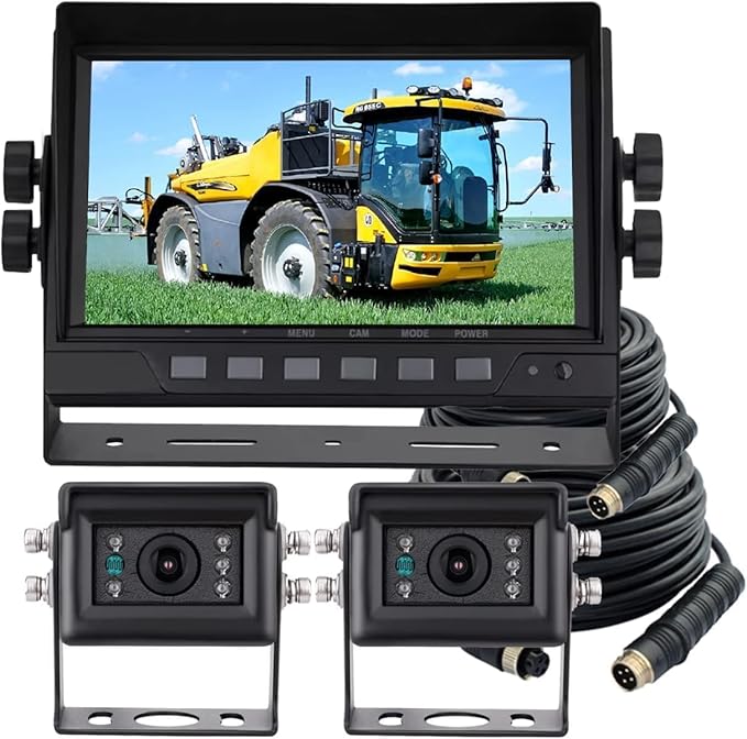 AHD 1080P Wired Reverse Rear View Backup Camera System,2 IR Camera with Waterproof IP69K, 7" Single View Monitor with TVS Protector,Vibration-Proof 10G for Tractor/Truck/Skid Steer/Heavy Equipment-PawvioPets