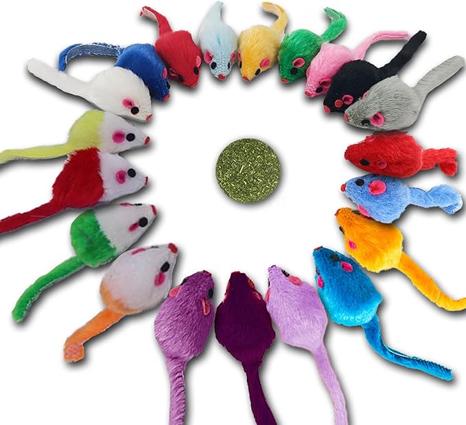 Furry Cat Toys Mice Rattle Interactive Mouse Toy for Indoor Cats Catnip Ball Kitten Kitty Pet Play Assorted Color-PawvioPets