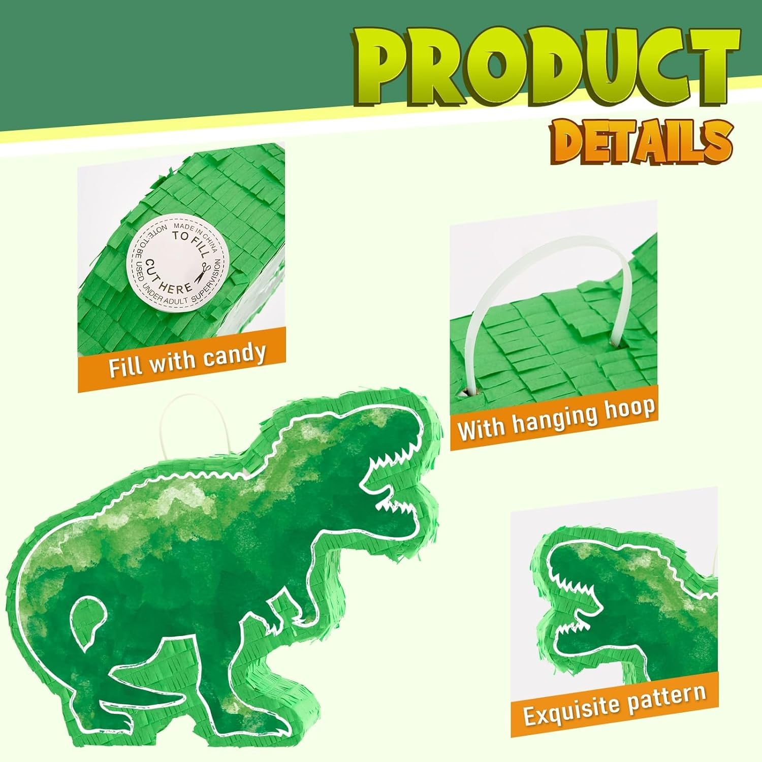 WERNNSAI Dinosaur Piñata - Watercolor Green Dinosaur Piñata Birthday Piñata with Stick and Blindfold for Kids Birthday Party Game Classroom Activity Dinosaur Themed Party Decor 16.9’’ x 12.9’’ x 3.1”