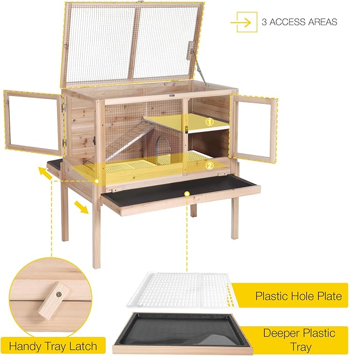 Aivituvin Wooden Guinea Pig Cages Indoor with Removable Stand, Anti Chewing Rabbit Hutch with Ramp and Wire Mesh, 2 Story Small Animals House Habitat with Pull Out Tray (Light Natural Wood)-PawvioPets