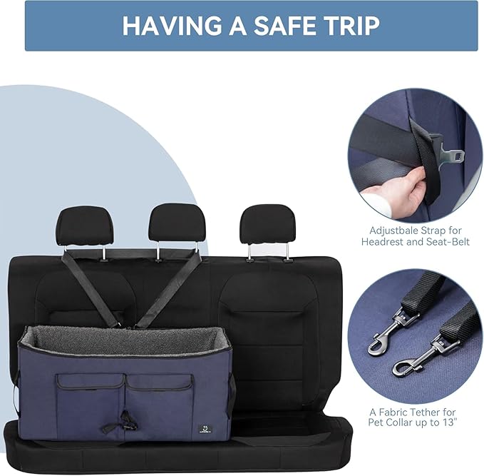 A 4 Pet Dog Car Seat for Medium/Large Dog or 2 Small Dogs, Booster Car Seat with Storage Bags and 2 Seat Belts, Pet Seat for Dogs Under 55 lbs-PawvioPets