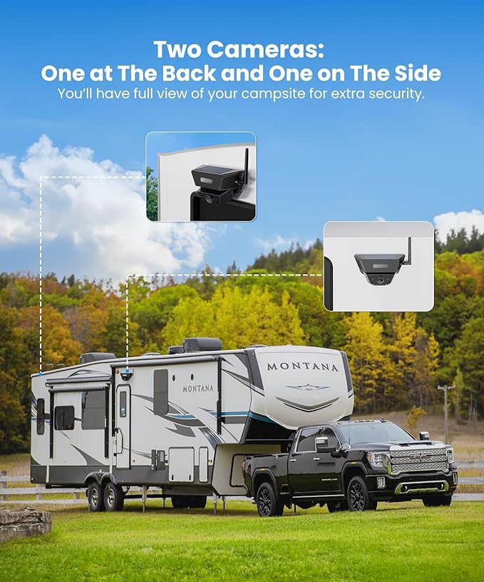 AUTO-VOX Wireless Backup Camera Kit: 5" Monitor, Dual Solar 5A Cams, Bendable Mount – Dual View for RV, Horse/Boat Trailer, Cargo, Campsite & Safe Parking-PawvioPets