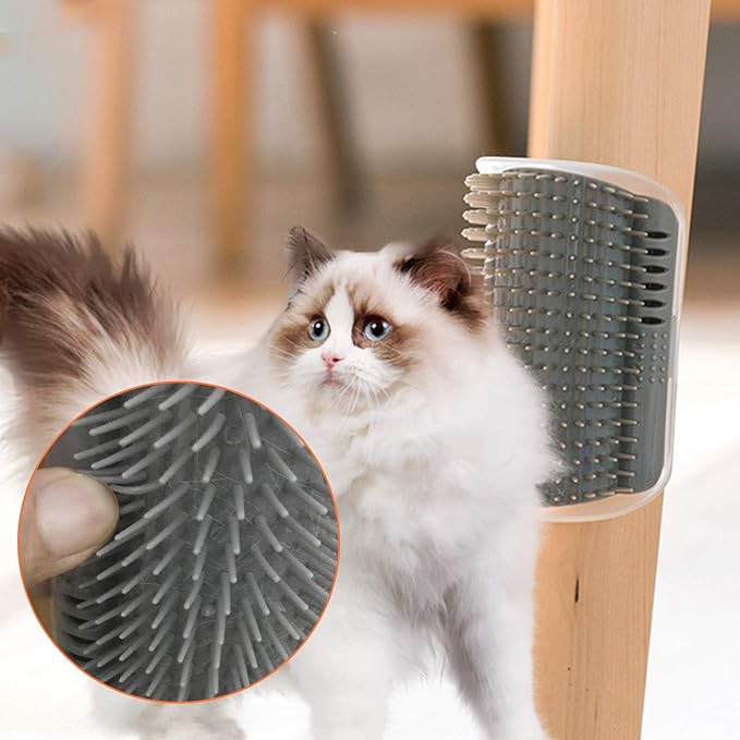 2 PACK Cat Self Grooming Corner Scratcher with Catnip, Massage Comb Brush for Long & Short Fur-PawvioPets