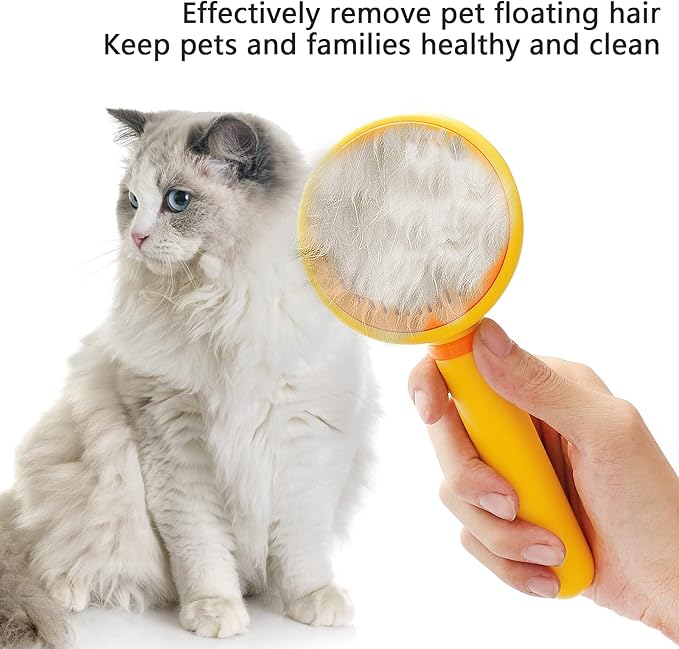 Cat Hair Brush with Release Button for Indoor Cats, Cat Grooming Brush for Long or Short Hair Dogs, Cat Combs for Pet Massage Self-Cleaning Cat Hair Brush-PawvioPets