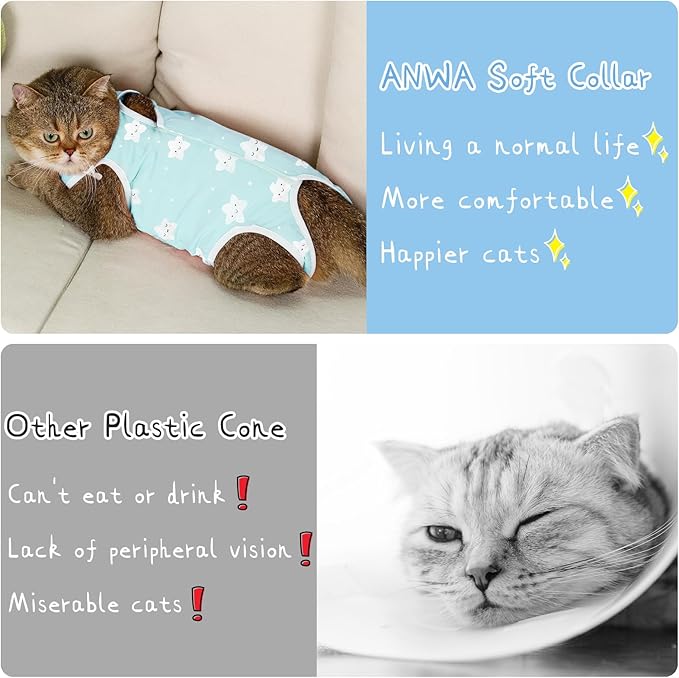 ANWA Cat Recovery Suit - Breathable Cat Onesie for Cats After Surgery Female, Kitten Surgery Recovery Suit Female Abdominal Wounds-PawvioPets