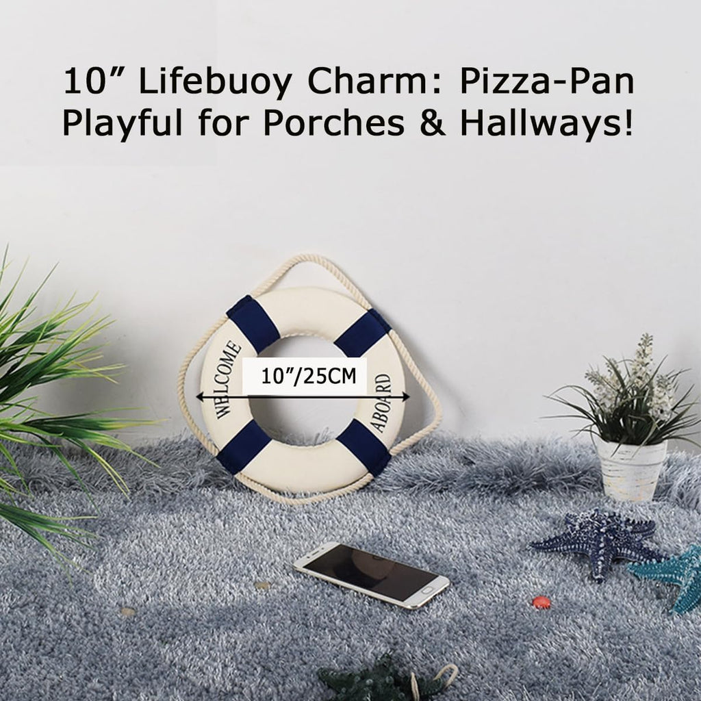 MorroMorn Lifebuoy Wall Hanging Decor - Welcome Aboard Mediterranean Style Home Decoration (Navy, 10")