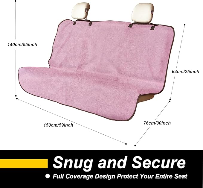 Back Seat Cover for Car Trucks Van SUV,Waterproof Rear Bench Towel Seat Covers for Dogs and Kids,Automotive Backseat Protector (Pink)-PawvioPets