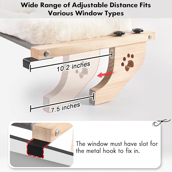 AMOSIJOY Cat Sill Window Perch Sturdy Hammock Window Seat with Cushion Cover, Wood & Metal Frame for Large Cats, Easy to Adjust Cat Bed for Windowsill, Bedside, Drawer and Cabinet (XL)-PawvioPets