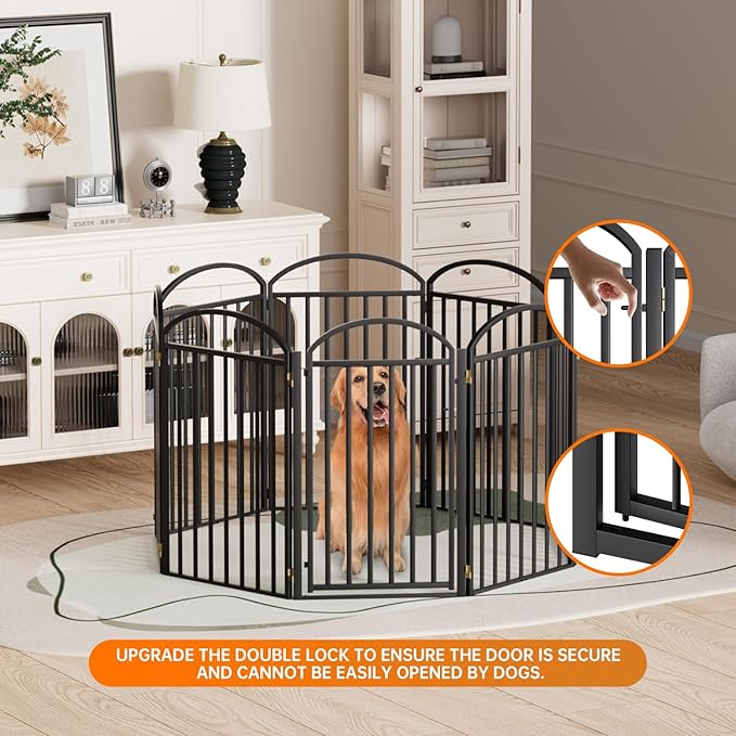 8 Panles Full Matel Freestanding Dog Gates with Door, 192"Extra Wide 36"Tall Free Standing Dog Pet Gate for Indoor & Outdoor. Foldable Pet Fences for Doorways, House, Stairs, Porch, Deck, Yard-PawvioPets