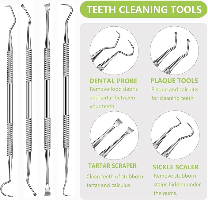 Dental Tools Pet Dog Teeth Cleaner Tool Kit, Stainless Steel Plaque Remover Dental Picks Tooth Tartar Scraper, Pets Oral Care Hygiene Set for Cats and Dogs Use with Case-PawvioPets