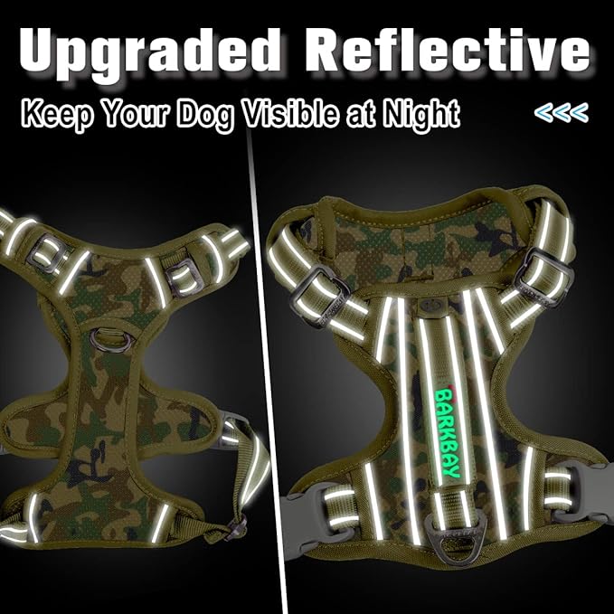 BARKBAY Dog Harness No Pull with ID Tag Pocket - Heavy Duty, Reflective, Easy Control for Large Dogs(Camo,L)-PawvioPets