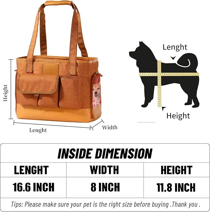Cat Carrier, Dog Carrier, Pet Carrier, Foldable Waterproof Premium PU Leather Oxford Cloth Dog Purse, Portable Bag Carrier for Small to Medium Cat and Small Dog-Brown-PawvioPets
