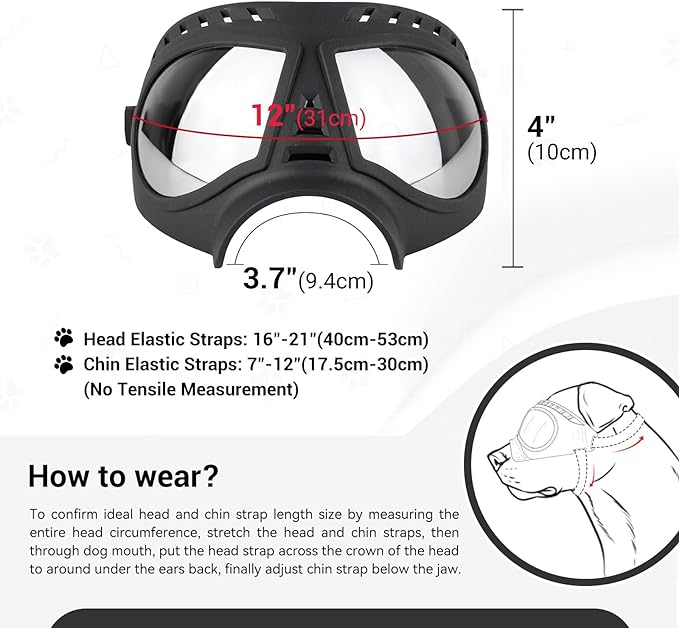 Dog Goggles Windproof for Medium-Large Breeds Dog Sunglasses Anti-UV with Adjustable Straps - Black-PawvioPets