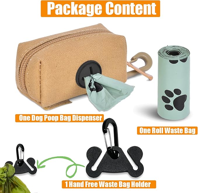 Dog Waste Bag Dispenser Pet Poop Bag Dispenser for Leash Accessory dog Poop Bag Holders Fits Dog Leash Include Hand Free Holder, Khaki, No-KaqiXB-PawvioPets