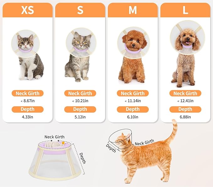 Cat Cone Collar Soft- Adjustable Comfortable Air Mesh Recovery Cone After Surgery to Stop Licking and Scratch, Alternative to Plastic Elizabethan Collar for Cat, Whiskers Freedom (Purple, XS)-PawvioPets