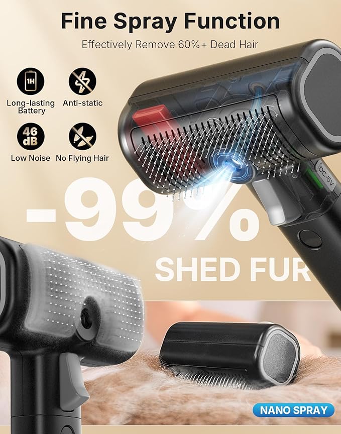 5-in-1 Cat Hair Brush, Dog Grooming Steam Comb for Long Short Haired Indoor Cats Spritz Comb for Deshedding, Detangling, Pet Brush for Kitten Rabbit Massage, with 3 Essence Liquid-PawvioPets
