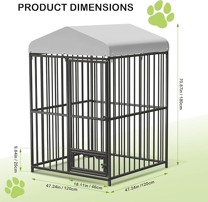 4x4x6 FT Outdoor Dog Kennel,Heavy-Duty Enclosures Outside with UV-Resistant Waterproof Roof Cover and Lock,for Medium and Large Dogs,Easy Assembly-PawvioPets