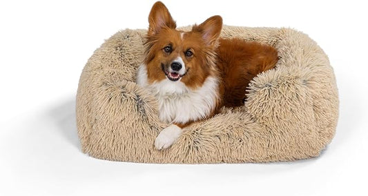 Best Friends by Sheri Shag Lounge Bed Calming Faux Fur Dog Bed, Taupe, Medium, 30" x 20"-PawvioPets