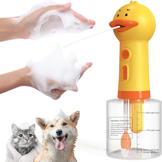 Electric Dog Shampoo Dispenser Dog Shampoo Sprayer Duck Shampoo Foamer for Pet, Foaming Soap Dispenser for Bathtub, Kitchen Sink Cleaning-PawvioPets