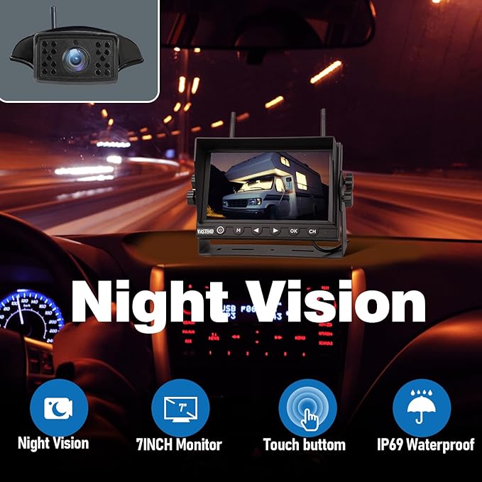 7 Inch RV Backup Camera Wireless, HD 1080P DVR Backup Camera High-Speed Rear View Observation System Stable Signals for RVs, Trucks, Trailers, IP69 Waterproof IR Night Vision-PawvioPets