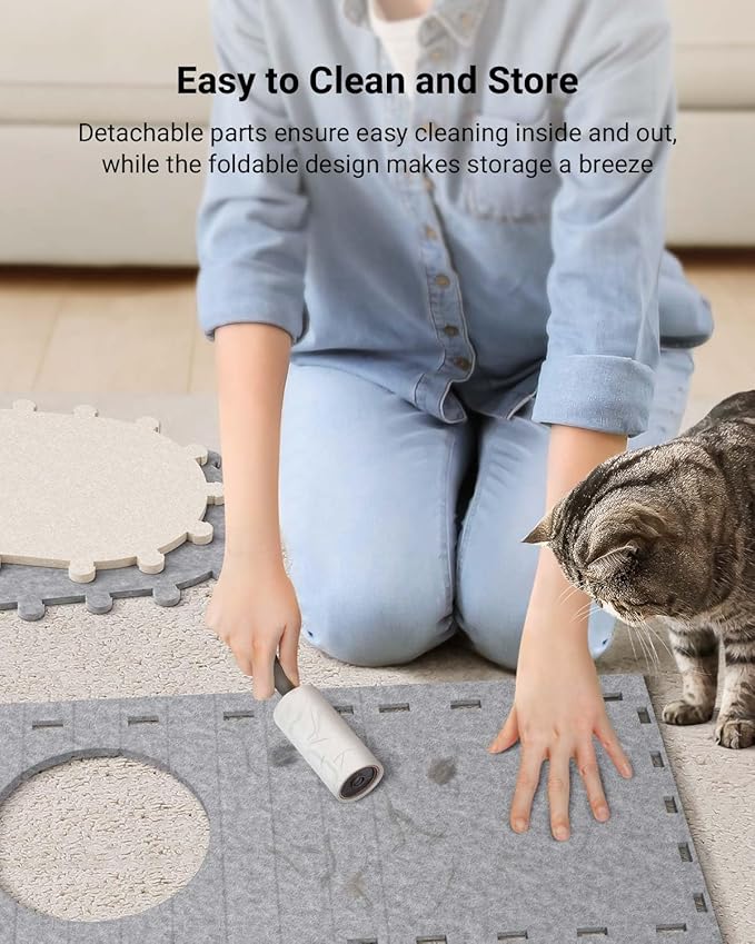 DownyPaws Cat House for Indoor Cats, Cat Bed Cave for Multiple & Large Cats Up to 22 Lbs, Scratch Resistant, Foldable Peekaboo Kitten Caves Tunnel Enclosed Bed, PeekaPurr, Light Gray-PawvioPets