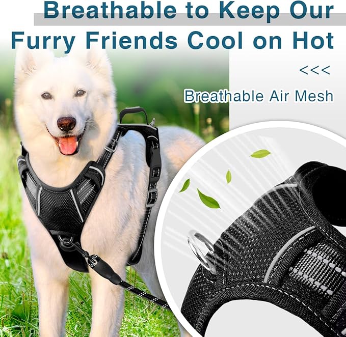 BARKBAY Dog Harness No Pull with ID Tag Pocket - Heavy Duty, Reflective, Easy Control for Large Dogs(Black,XL)-PawvioPets