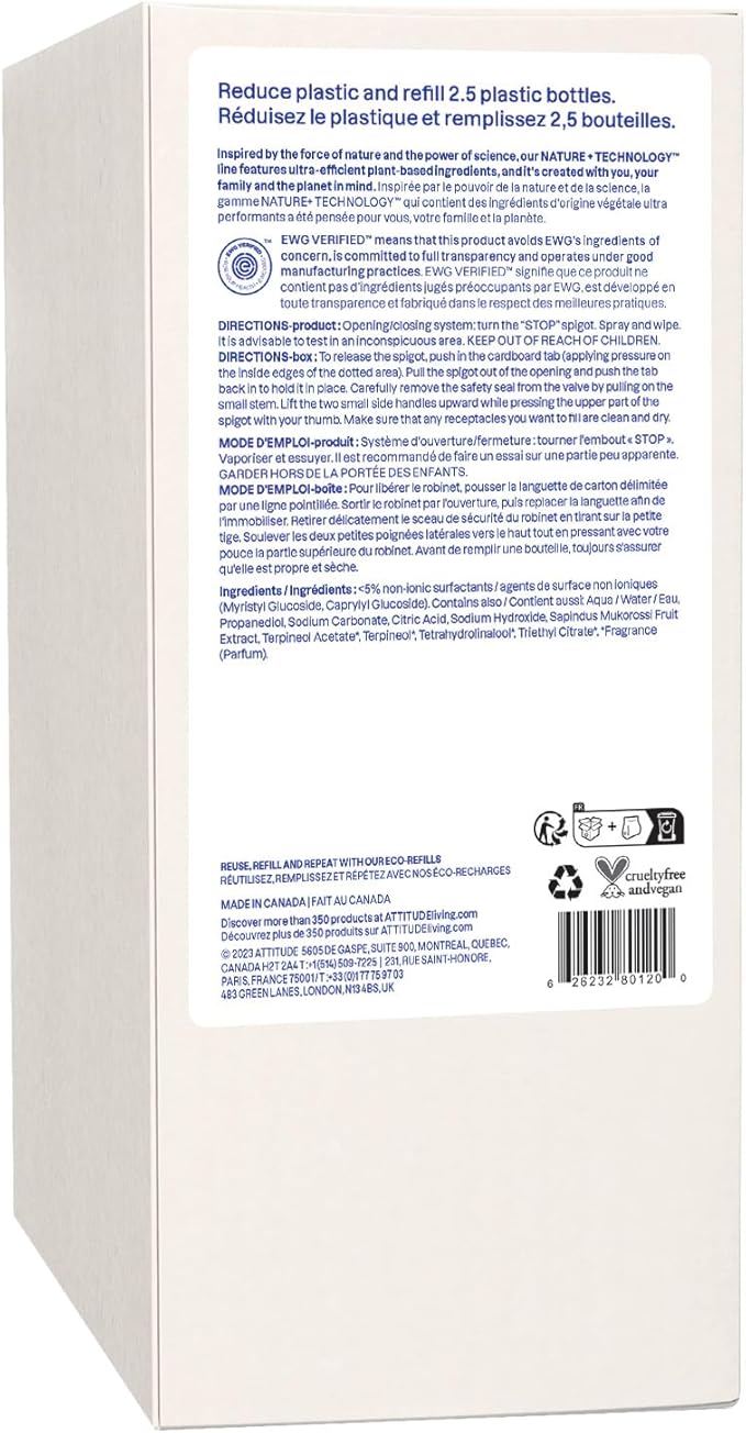 ATTITUDE All-Purpose Cleaner Refill, EWG Verified, Plant-Based & Vegan, Multi-Surface Cleaning Spray, Citrus Zest Scent, 67.6 Fl Oz-PawvioPets