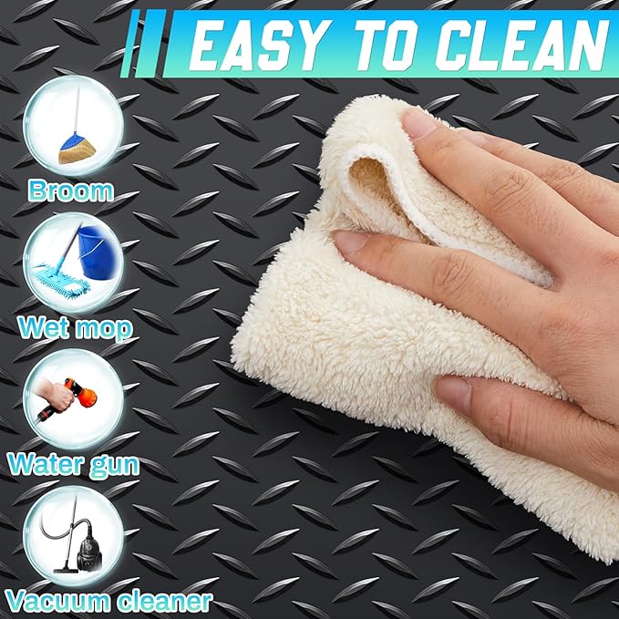 Breling 16 in x 10 ft Rubber Diamond Plate Rolls Mats, Heavy Duty Flooring Rug for Trailers Garage, PVC Water/Stain Outside Stall Resistant Parking Rv Tool(Black)-PawvioPets