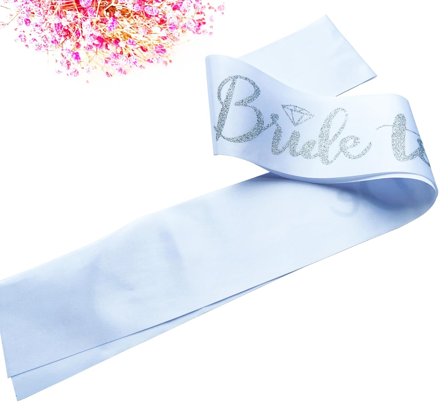 Bride to Be Sash, Bachelorette Party Sash for Bridal Shower Wedding Party Favors Accessories Supplies Engagement Gifts,White Satin with Glitter Letter Silver